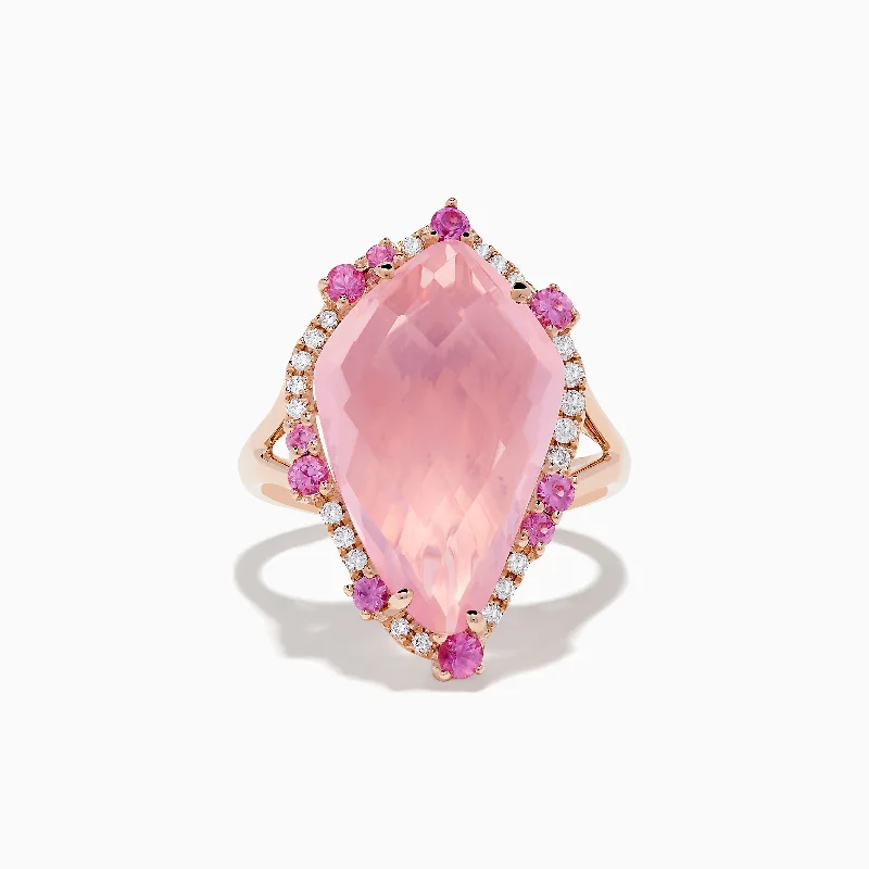 ladies rings tiffany-14K Rose Gold Rose Quartz Pink Sapphire and Diamond Ring