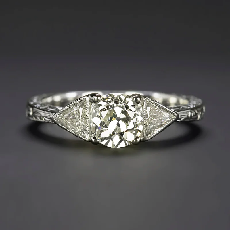 trillion cut engagement rings -1.35c OLD MINE CUT DIAMOND ENGAGEMENT RING VINTAGE STYLE TRILLION 14k WHITE GOLD