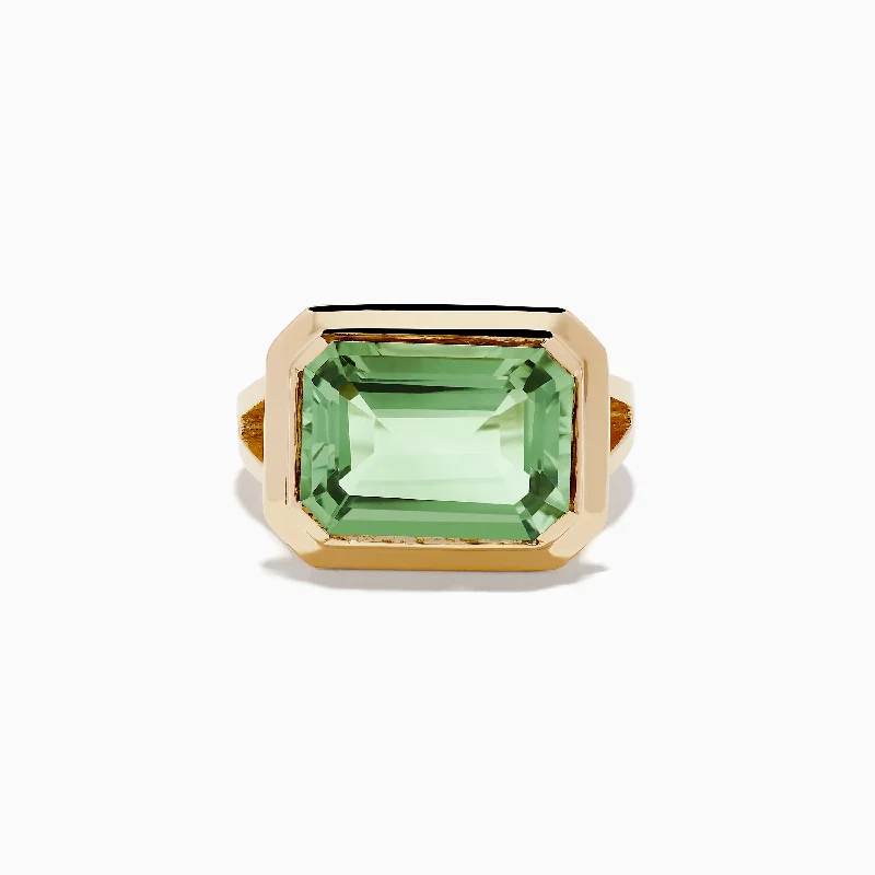 ladies rings lab grown-14K Yellow Gold Green Amethyst Ring