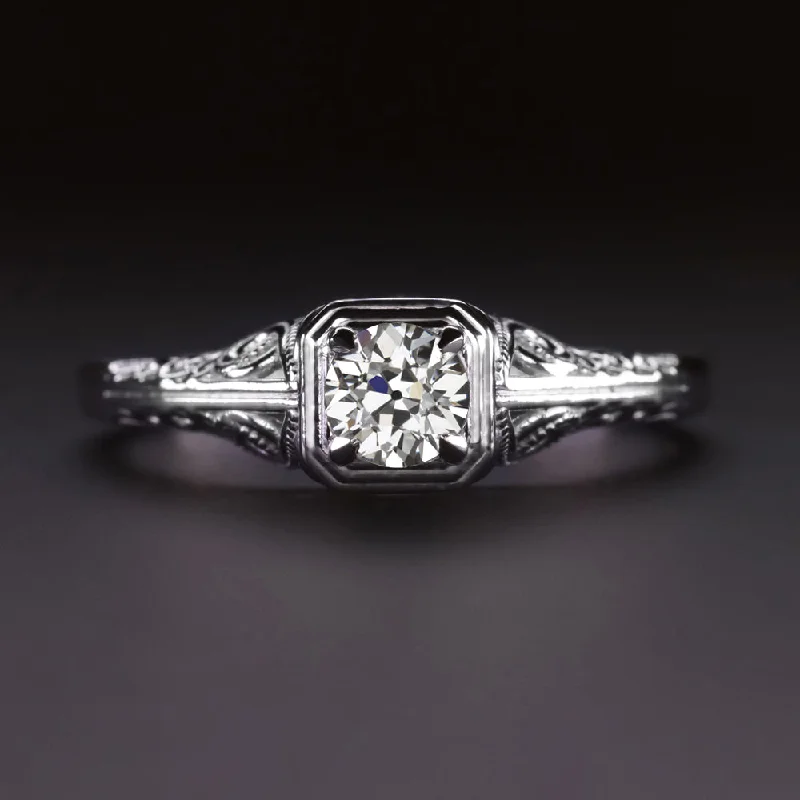 black diamond engagement rings -OLD EUROPEAN CUT DIAMOND ENGAGEMENT RING VINTAGE STYLE SOLITAIRE 14k WHITE GOLD