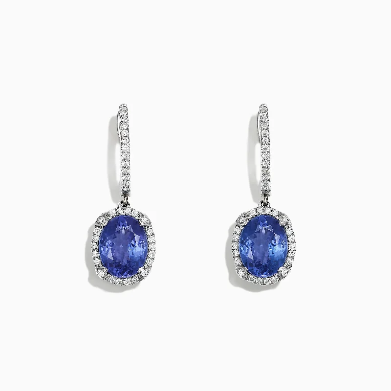 ladies earrings edwardian-14K White Gold Tanzanite and Diamond Earrings, 4.14 TCW