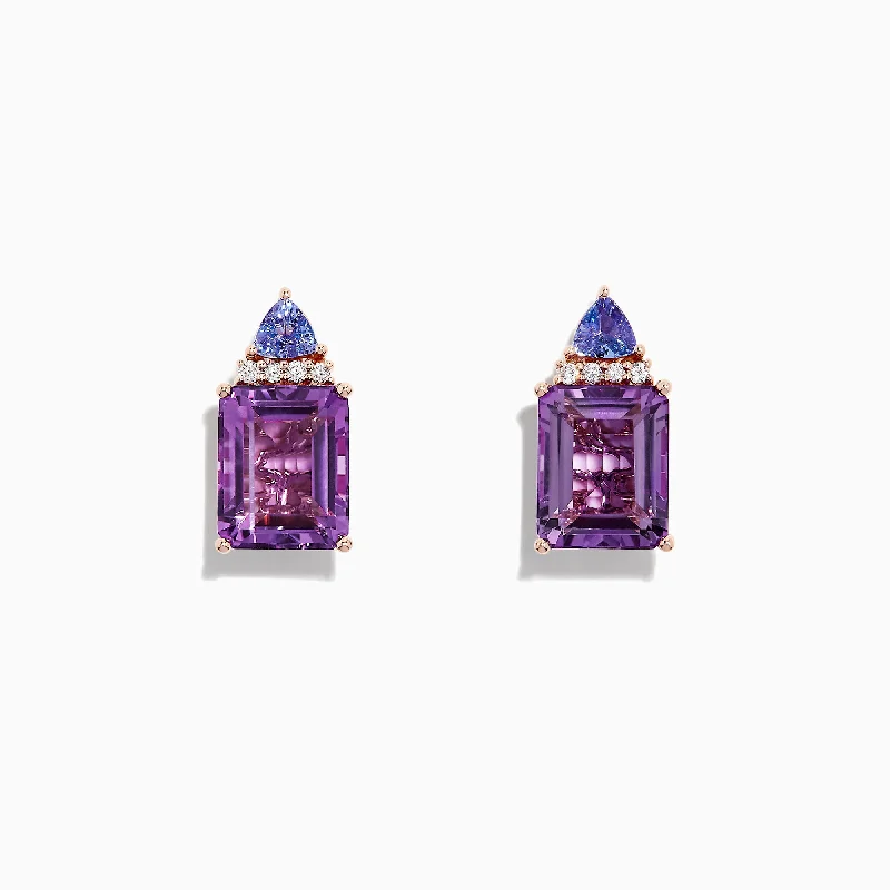 ladies earrings onyx-14K Rose Gold Amethyst, Tanzanite and Diamond Earrings, 8.62 TCW