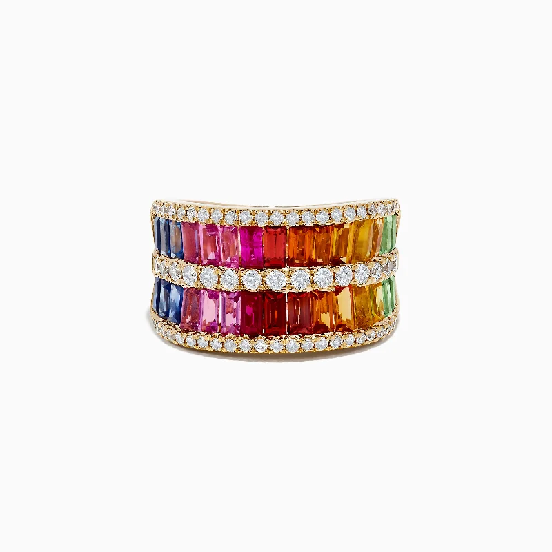 ladies rings unity-Watercolors 14K Yellow Gold Multi Sapphire and Diamond Ring