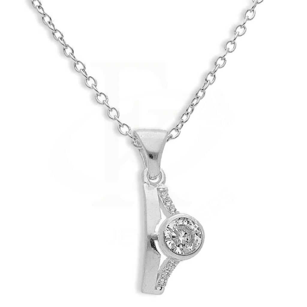 Ladies necklaces earth glow necklace -Sterling Silver 925 White Solitaire Necklace (Chain with Pendant) - FKJNKLSL2804