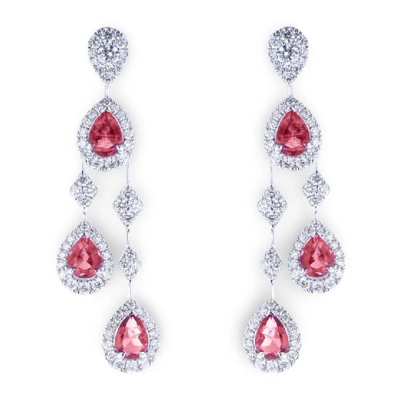 ladies earrings short-JULEVE 18KT WHITE GOLD 0.61CTW RED EMERALD & 0.65CTW DIAMOND DROP EARRINGS