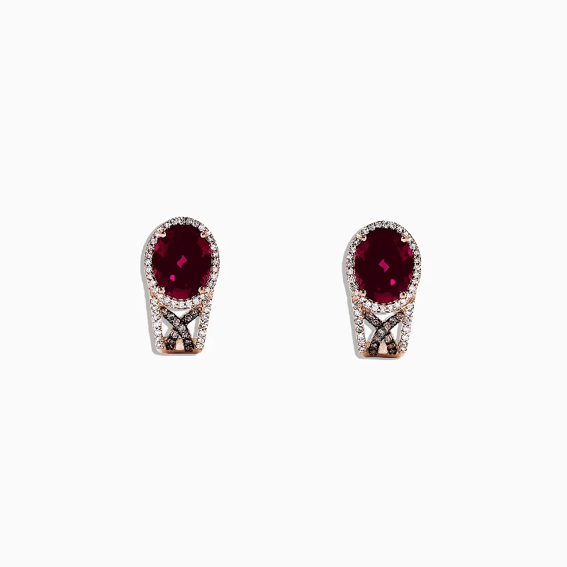 ladies earrings exclusive-14K Rose Gold Rhodolite Garnet and Diamond Earrings, 4.92 TCW