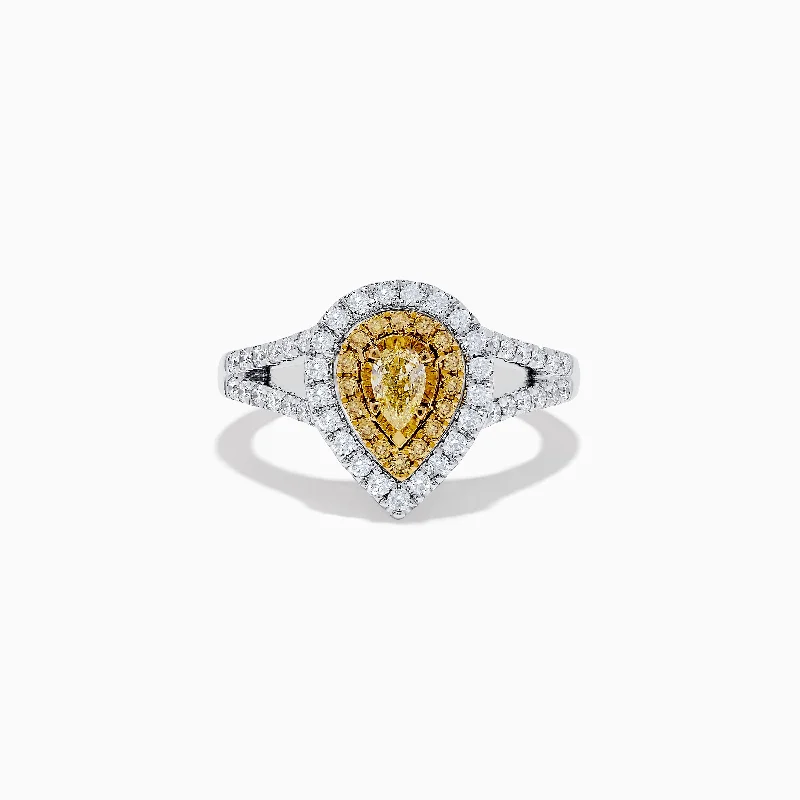 ladies rings free shipping-Canare 18K Two-Tone Gold Pear Shaped Double Halo Yellow Diamond Ring