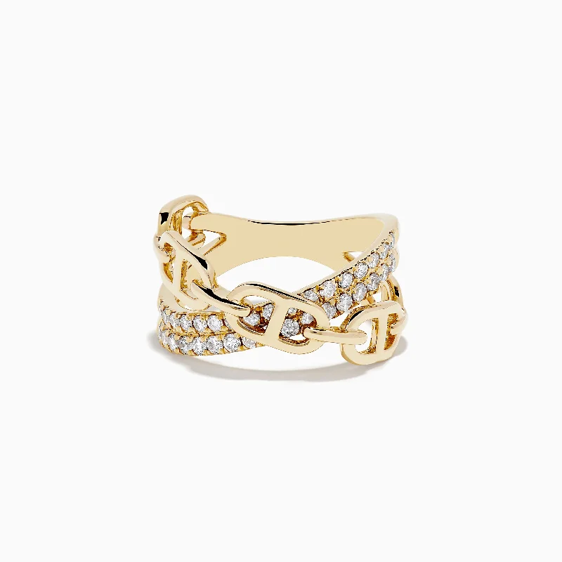 ladies rings antique-D'Oro 14K Yellow Gold Diamond Chain Link Crossover Ring