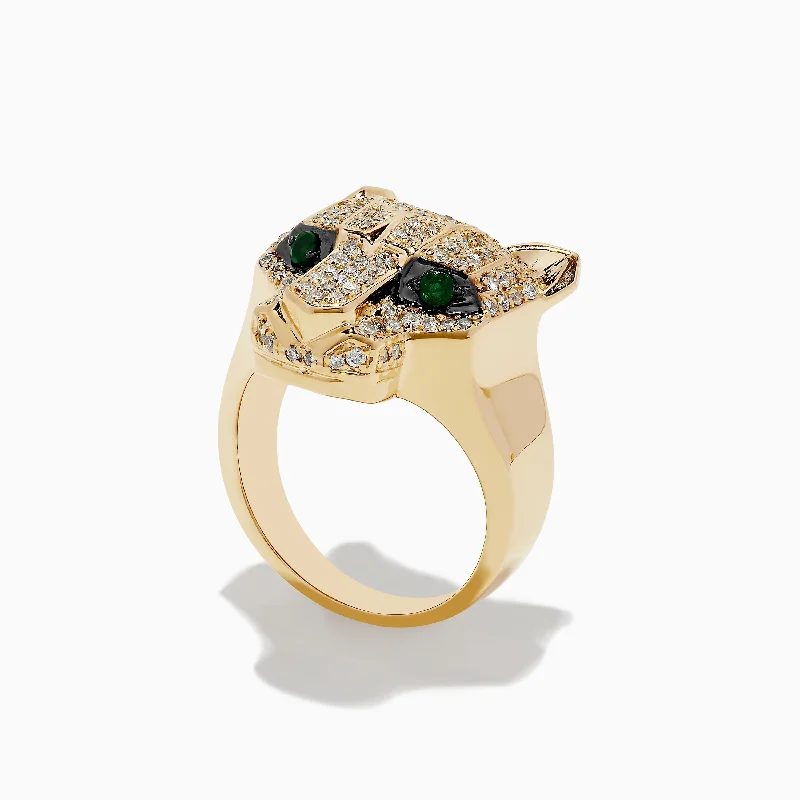 ladies rings ethnic-Signature 14K Yellow Gold Emerald and Diamond Panther Ring