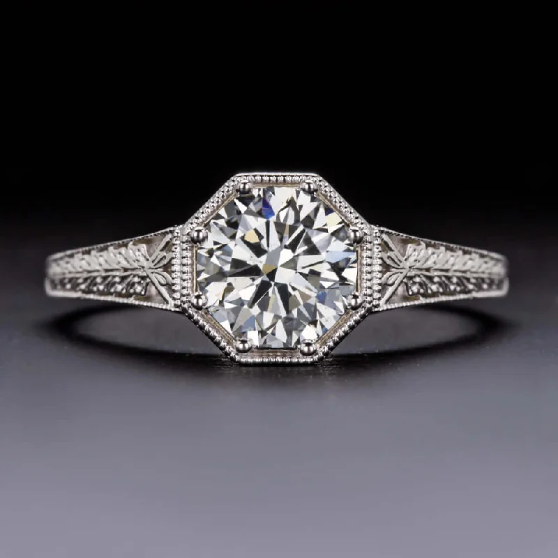 double band engagement rings -1 CARAT GIA CERTIFIED J SI1 DIAMOND ENGAGEMENT RING VINTAGE STYLE SOLITAIRE 1ct