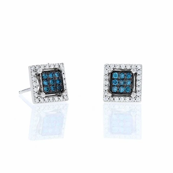 ladies earrings romantic-Teal Diamond Halo Earrings