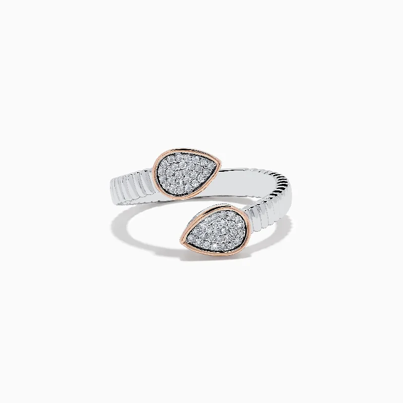 ladies rings engagement-925 Sterling Silver & 14K Rose Gold Diamond Bypass Ring