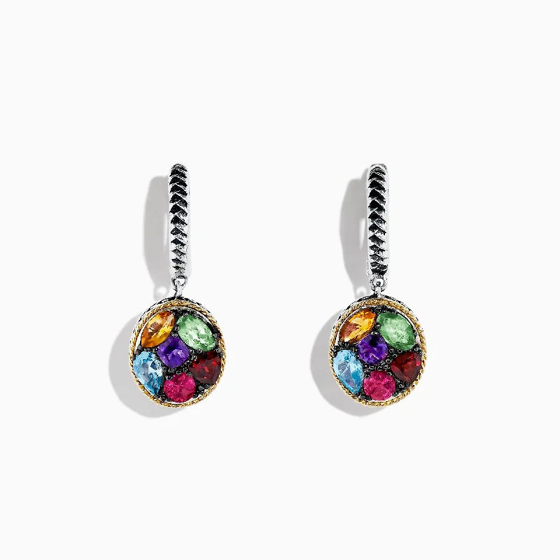 ladies earrings hexagon-Mosaic Sterling Silver & 18K Gold Multi Gemstone Earrings, 2.75 TCW