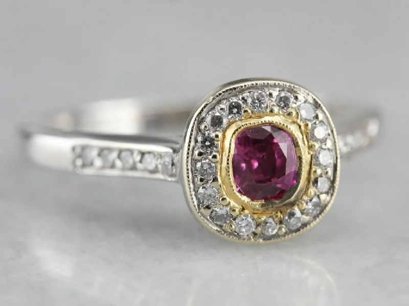 Victorian engagement rings -Modern Pink Sapphire and Halo Engagement Ring