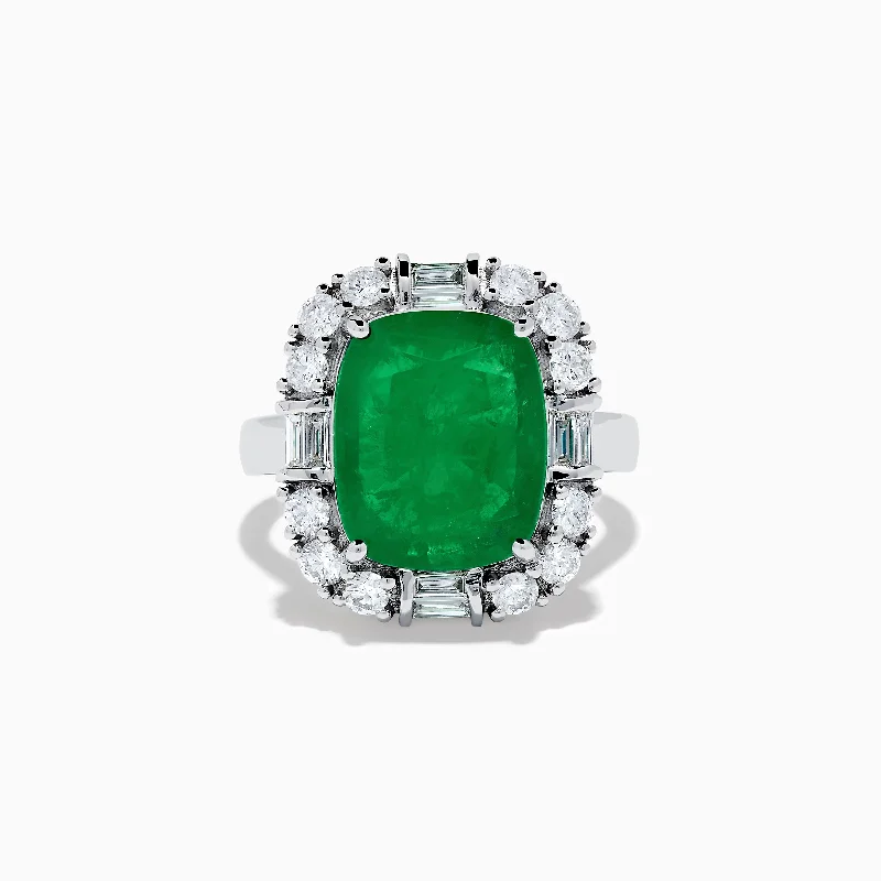 ladies rings designer-Brasilica 14K White Gold Emerald and Diamond Ring