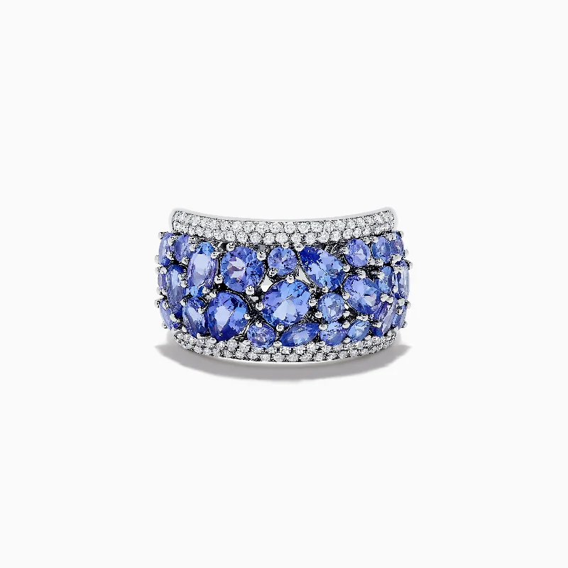 ladies rings yellow gold-Nahla Siri 14K White Gold Diamond and Tanzanite Ring