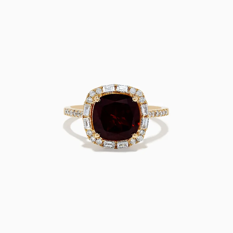 ladies rings engraved-14K Yellow Gold Garnet and Diamond Ring