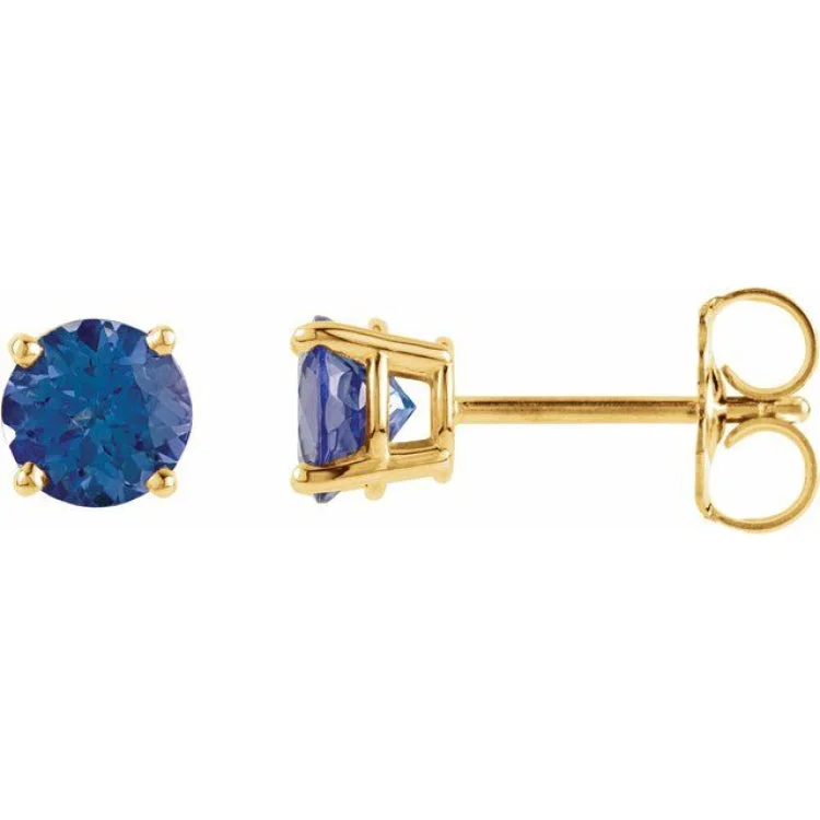 ladies earrings jewelry box-14K Yellow 5 mm Natural Tanzanite Stud Earrings