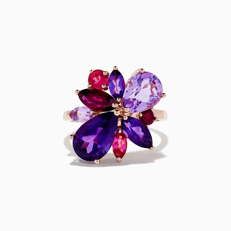 ladies rings summer-14K Rose Purple and Pink Amethyst, Rhodolite, and Pink Tourmaline Ring