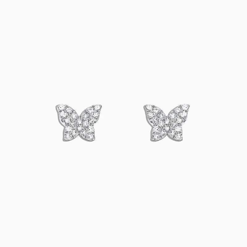 ladies earrings elegant-Kidz 14K White Gold Diamond Butterfly Earrings, 0.13 TCW