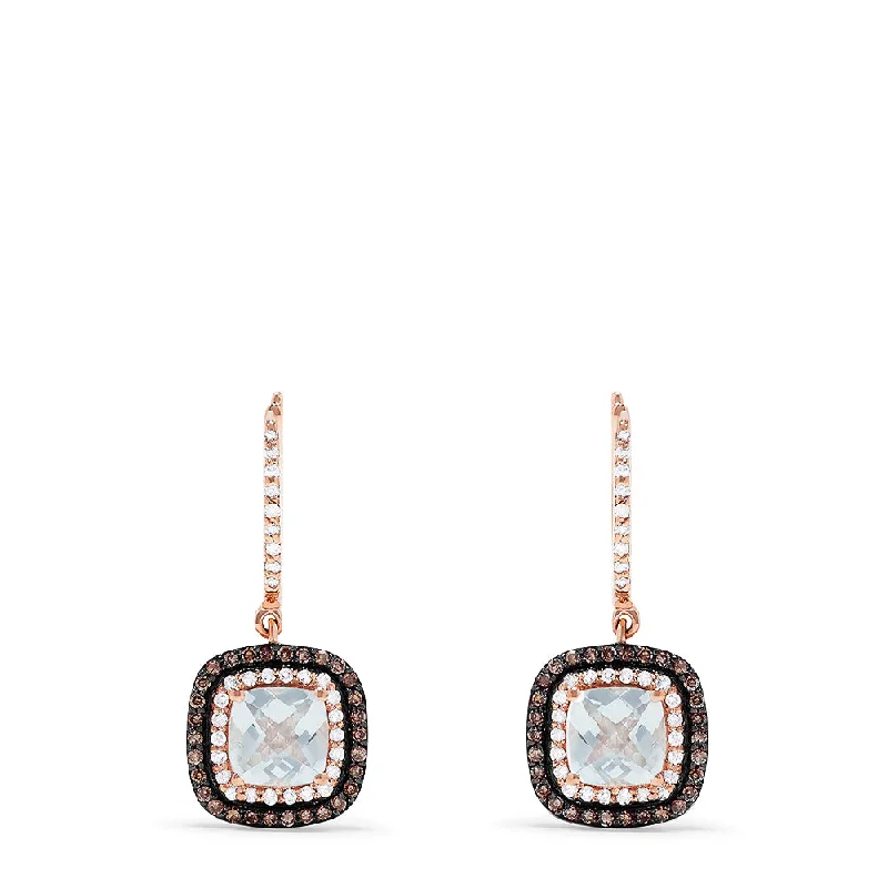 ladies earrings bold-14K Rose Gold Aquamarine and Diamond Drop Earrings, 2.18 TCW