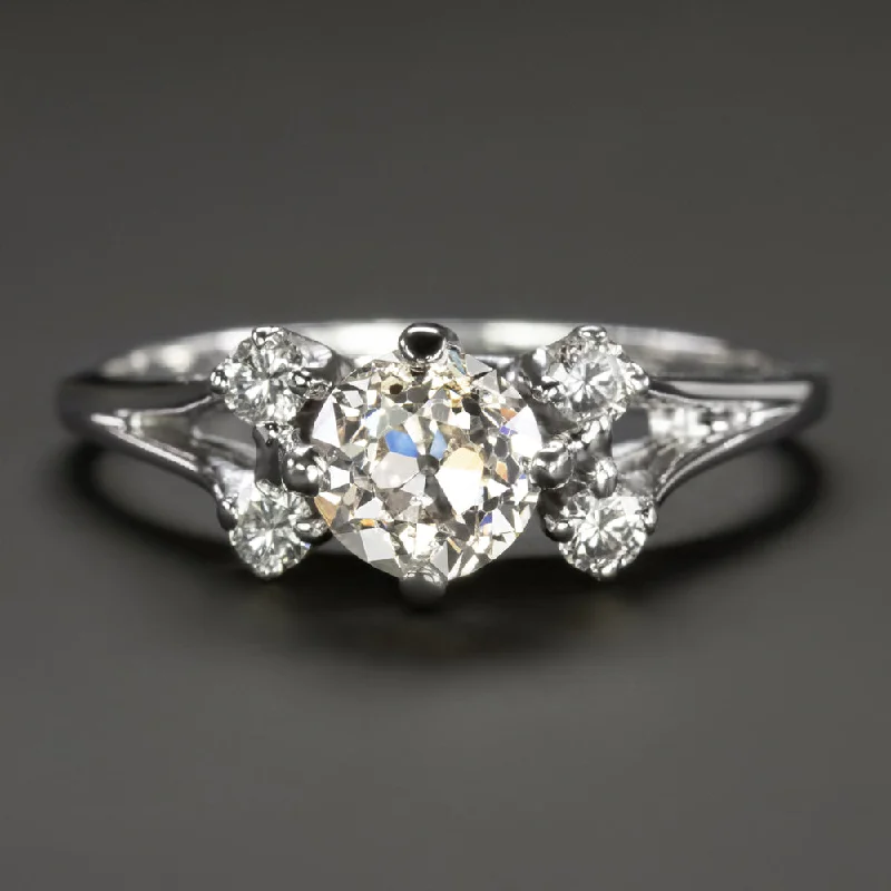 criss-cross engagement rings -0.80ct OLD EUROPEAN CUT DIAMOND ENGAGEMENT RING VINTAGE RETRO COCKTAIL NATURAL