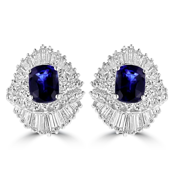 ladies earrings ethical-JULEVE 18KT WHITE GOLD 4.20CT SAPPHIRE & 4.23CTW DIAMOND CLUSTER EARRINGS