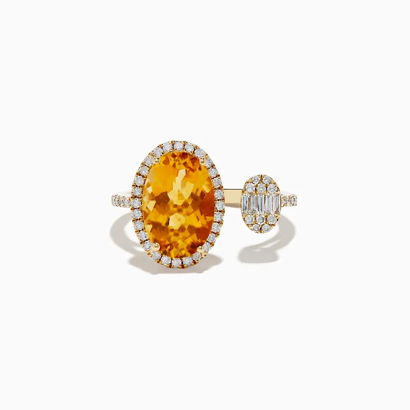 ladies rings onyx-Sunset 14K Yellow Gold Citrine and Diamond Ring