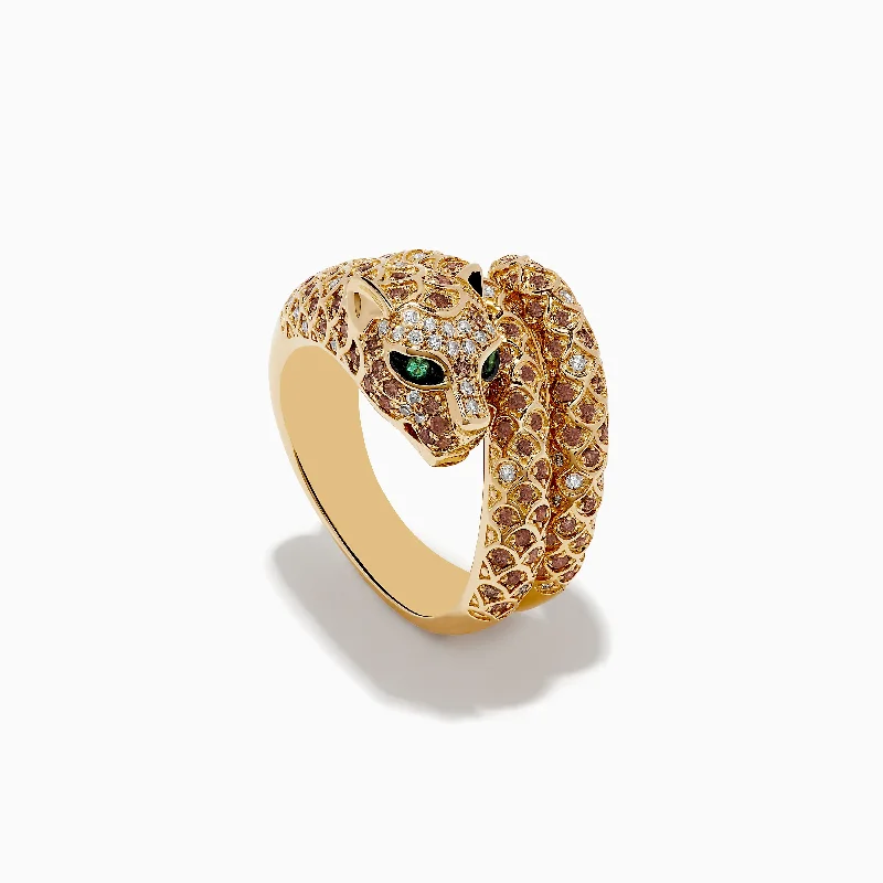 ladies rings initial-Signature 14K Yellow Gold Emerald, Espresso, and White Diamond Ring