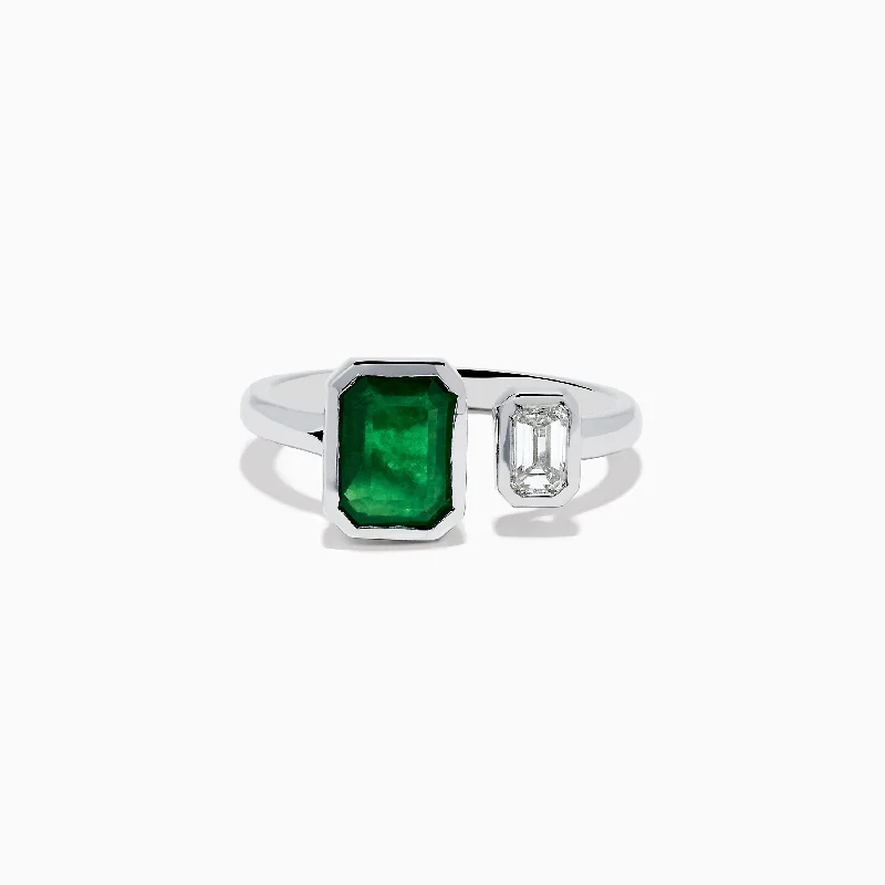 ladies rings modern-14K White Gold Emerald and Diamond Toi Et Moi Ring