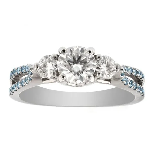 ladies rings near me-Three stone ring with blue accent diamonds