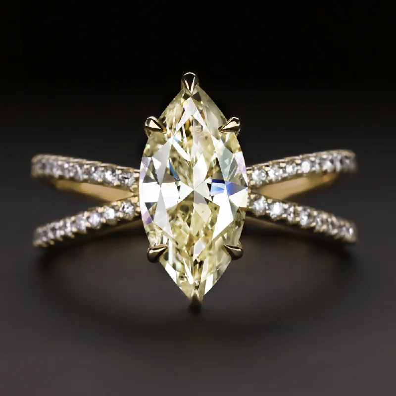 eco-friendly engagement rings -2.27ct MARQUISE DIAMOND ENGAGEMENT RING SPLIT SHANK 14k YELLOW GOLD NATURAL