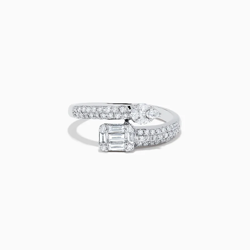 ladies rings geometric-Classique 14K White Gold Diamond Bypass Ring 0.65 TCW