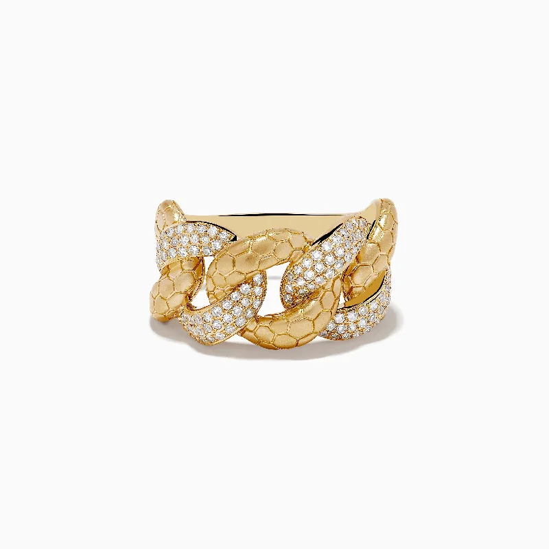 ladies rings floral-D'Oro 14K Brushed Gold Yellow Gold Diamond Chain Link Ring