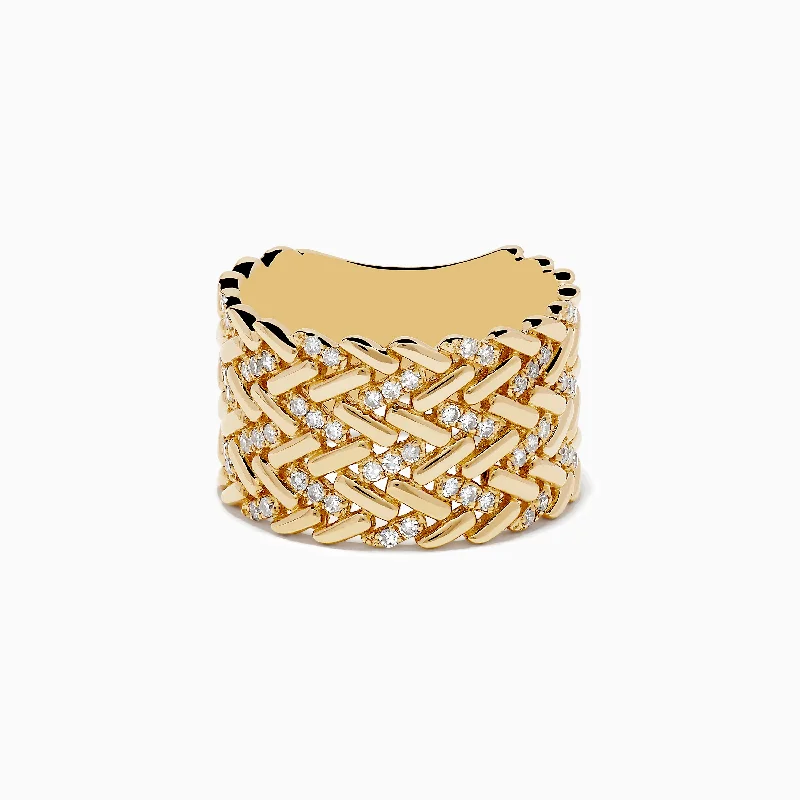 ladies rings victorian-D'Oro 14K Yellow Gold Diamond Basket Weave Ring