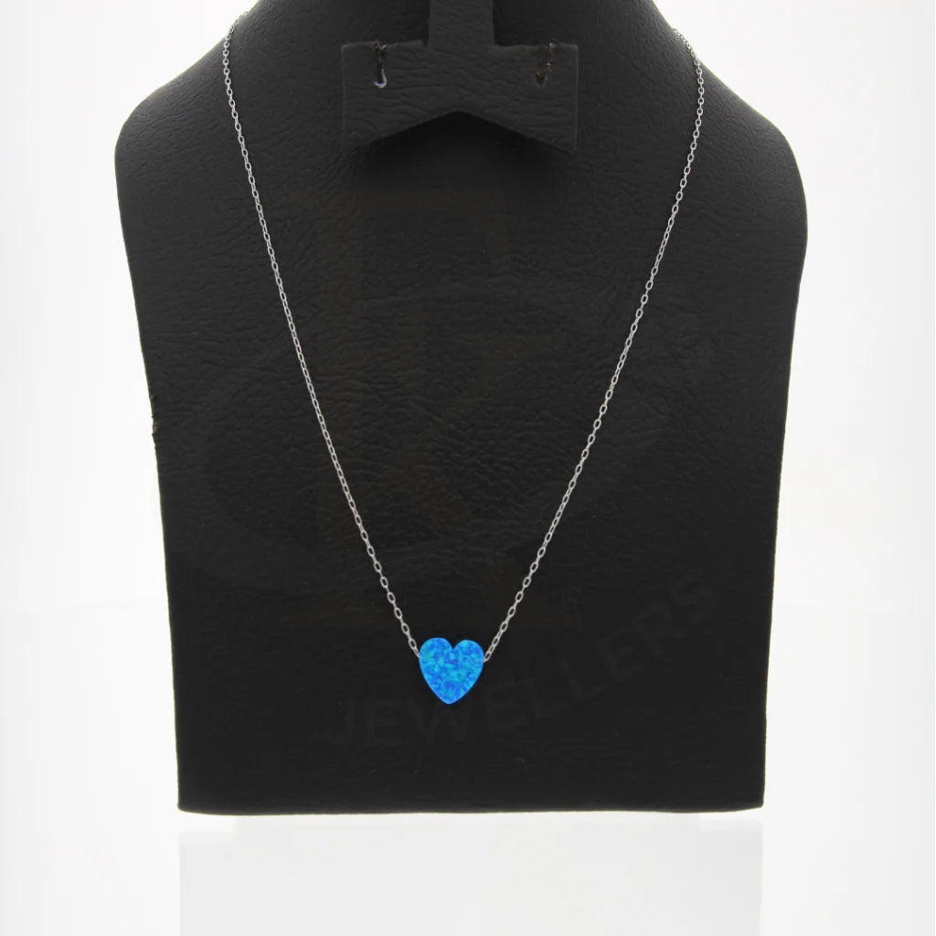 Ladies necklaces bare glow -Sterling Silver 925 Blue Opal Heart Shaped Necklace - FKJNKLSL8064