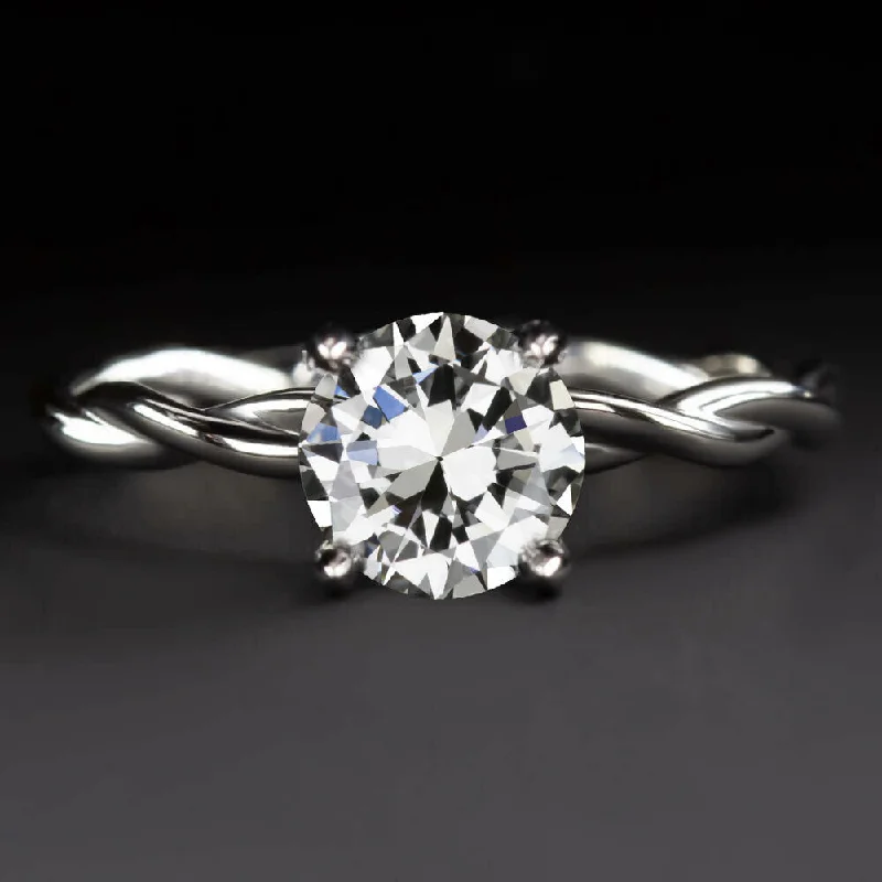 silver engagement rings -0.85ct OLD CUT DIAMOND ENGAGEMENT RING CERTIFIED H VS1 SOLITAIRE 14k WHITE GOLD