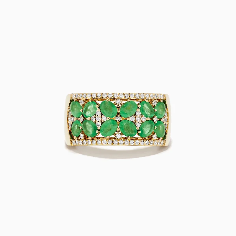 ladies rings matching-Brasilica 14K Yellow Gold Emerald and Diamond Ring