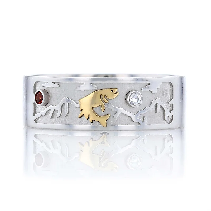 ladies rings multi stone-Garnet & Moonstone Mountain Fish Ring