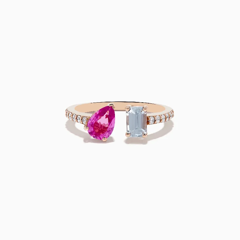 ladies rings stores-14K Gold Diamond, Pink and White Sapphire Toi Et Moi Ring