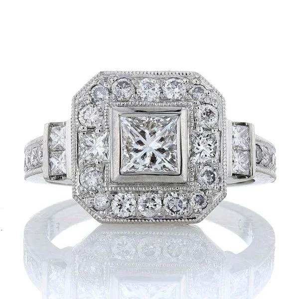 ladies rings ratings-Princess Cut Halo Ring