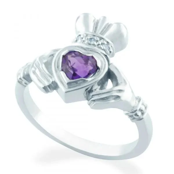 ladies rings auction-Claddagh Amethyst and Diamond Ring