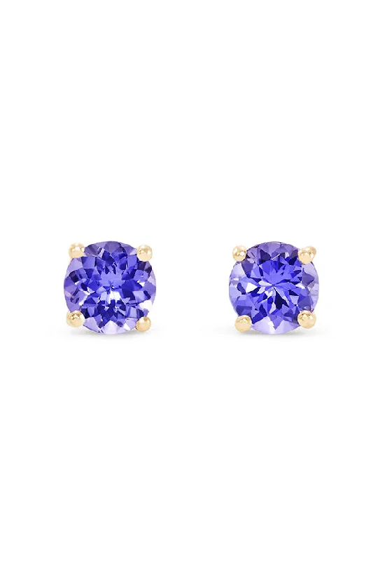 ladies earrings cross-14K Yellow Gold Round Tanzanite Stud Earrings, 0.65 TCW