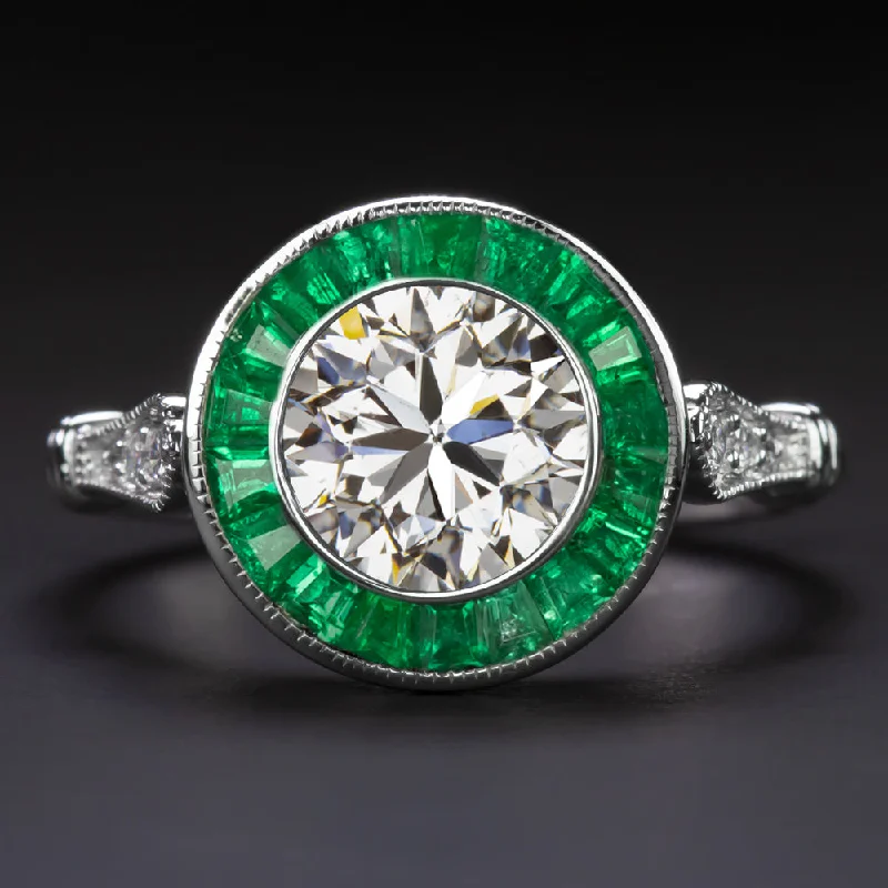 fair trade engagement rings -1.5ct GIA CERTIFIED DIAMOND ENGAGEMENT RING VINTAGE STYLE EMERALD HALO ART DECO