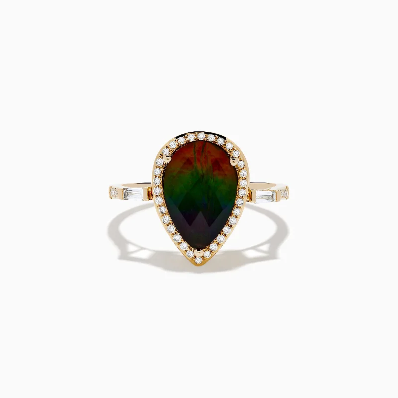 ladies rings joy-14K Yellow Gold Ammolite and Diamond Ring