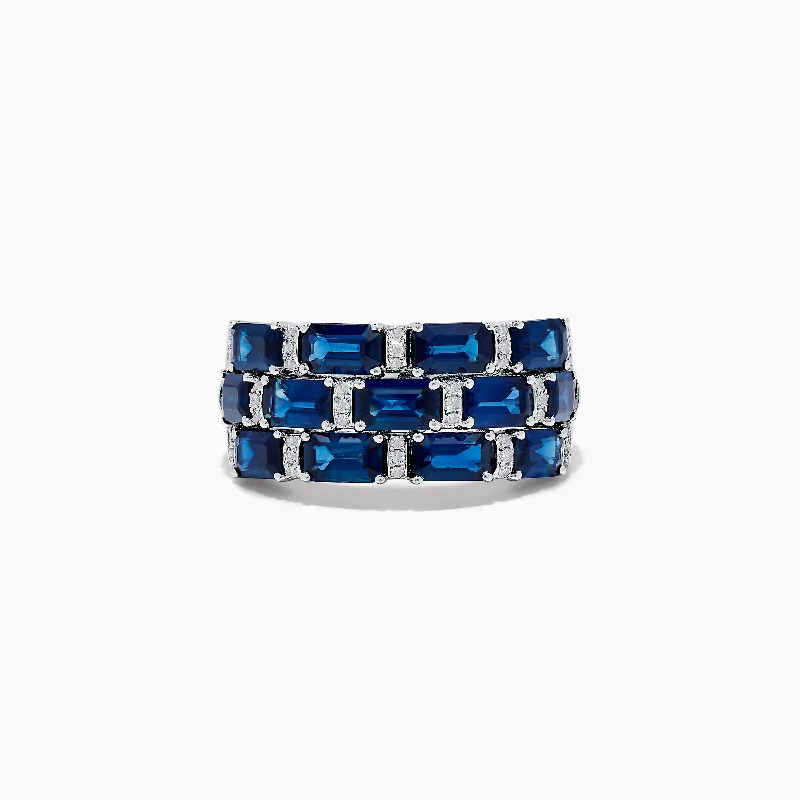 ladies rings storage-14K White Gold Blue Sapphire and Diamond Ring