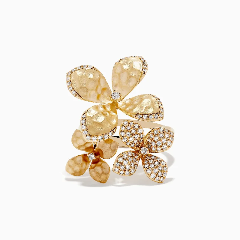 ladies rings sustainable-D'Oro 14K Yellow Gold Diamond Flower Ring