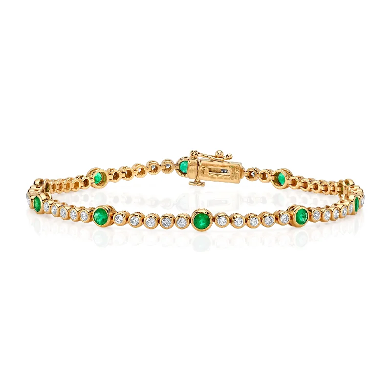 Ladies bracelets gust glow -Emerald Diamond Bezel Tennis Bracelet