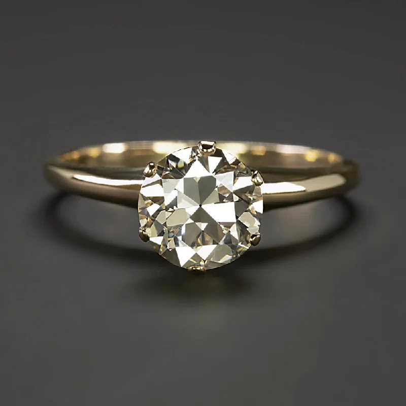 cathedral setting engagement rings -1.54ct OLD CUT DIAMOND ENGAGEMENT RING J-K VS1 SOLITAIRE 14k YELLOW GOLD 1.5ct