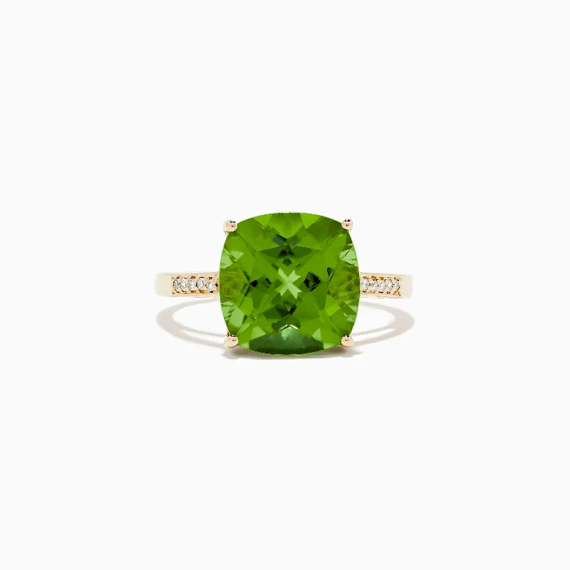 ladies rings valentine-14K Yellow Gold Peridot and Diamond Ring